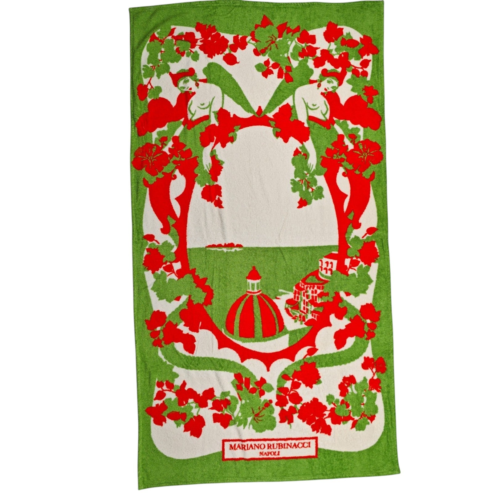 RUBINACCI NAPOLI "Sirenuse" Beach Towel 100x180 cm Cotton Green / Red