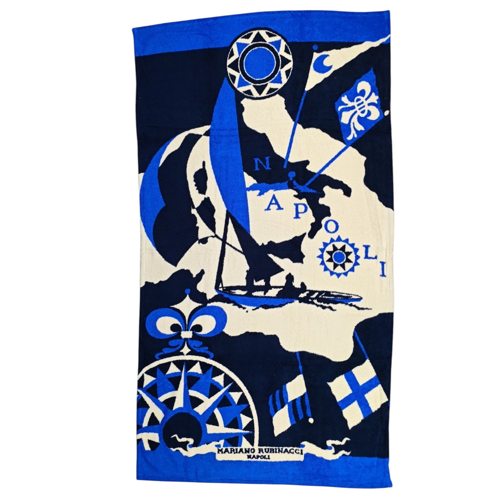 RUBINACCI "Napoli" Beach Towel 100x180 cm White / Blue Italian Luxury