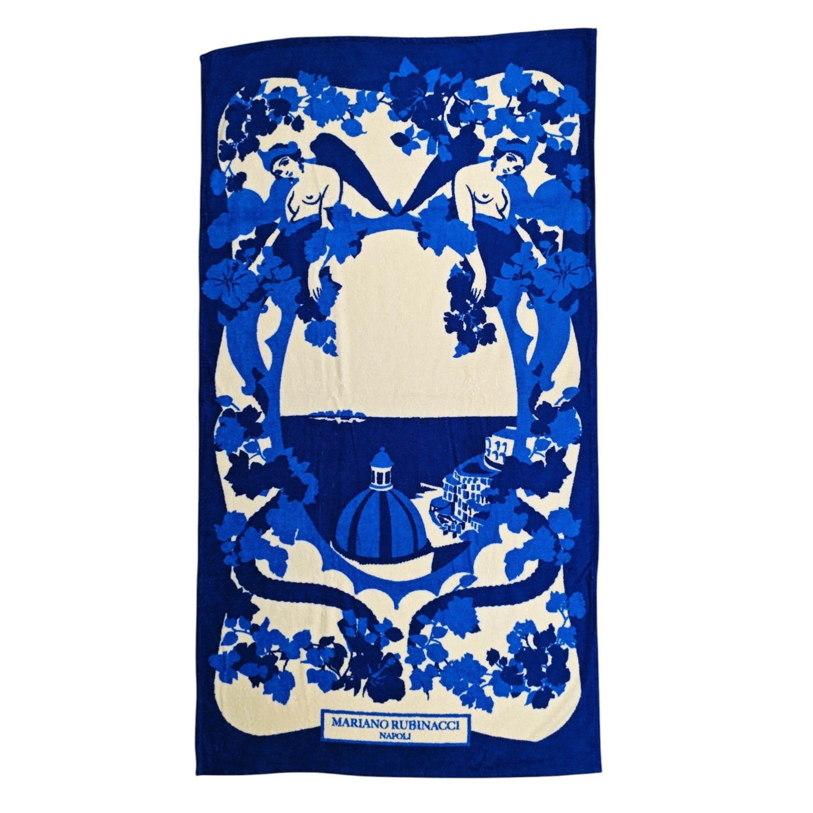 RUBINACCI "Sirenuse" Beach Towel 100x180 cm White / Blue Italian Luxury