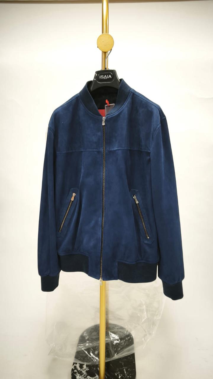 ISAIA Blue Bomber jacket suede lambskin 38 US / 48 IT