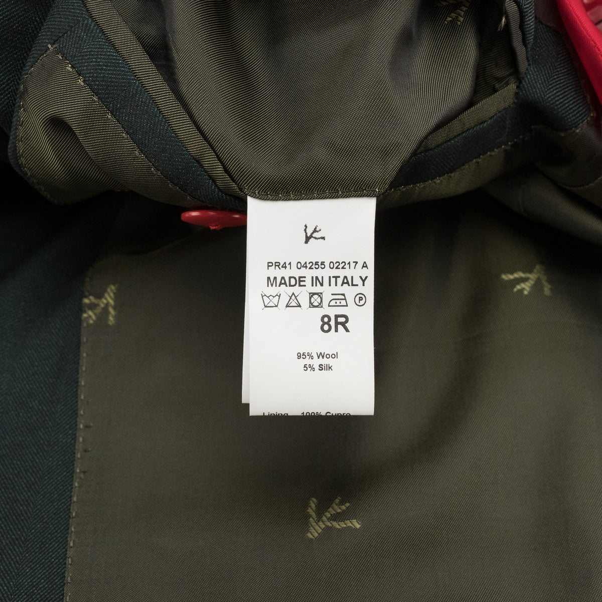 $7155 ISAIA "Sanita" Dark Green Suit Hand-Sewn Fine Wool & Silk Herringbone