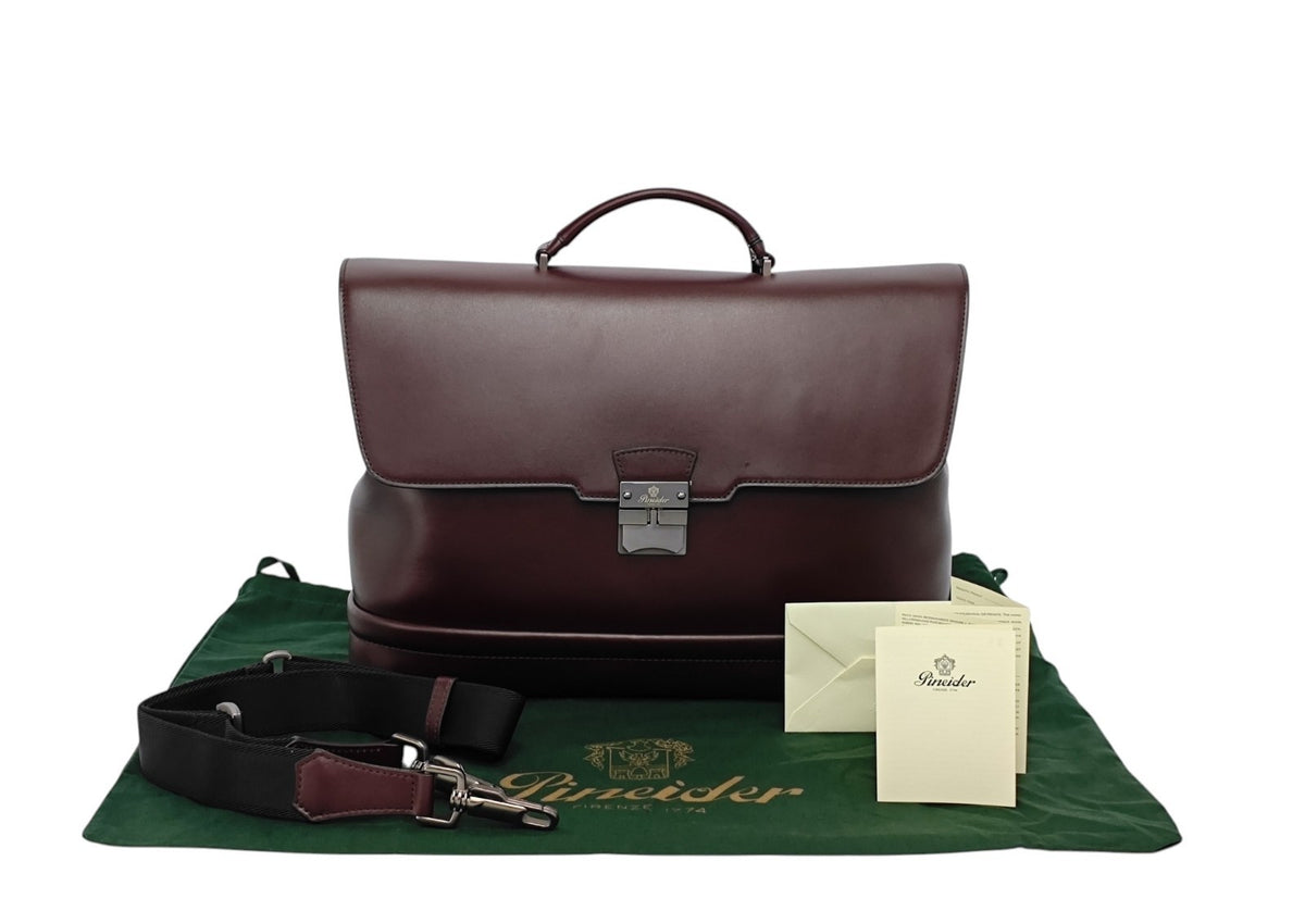 1240$ PINEIDER FIRENZE "Metro Smooth" Calf Briefcase Work Doctor Bag Burgundy