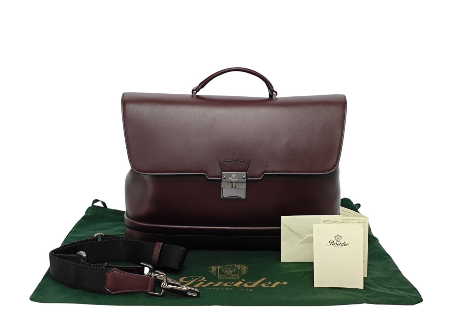 1240$ PINEIDER FIRENZE "Metro Smooth" Calf Briefcase Work Doctor Bag Burgundy