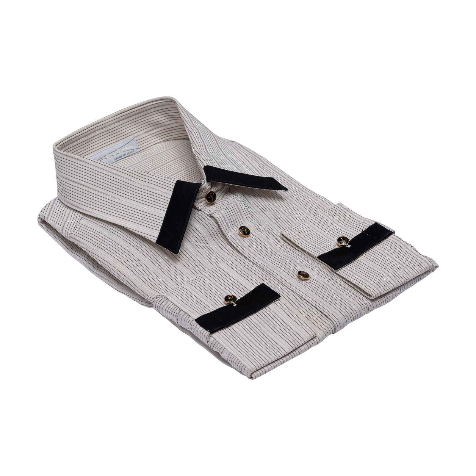 1400$ LUXURY GERLIN Shirt Ivory Striped 100% Silk Crèpe 16 - 41 2P BIJAN