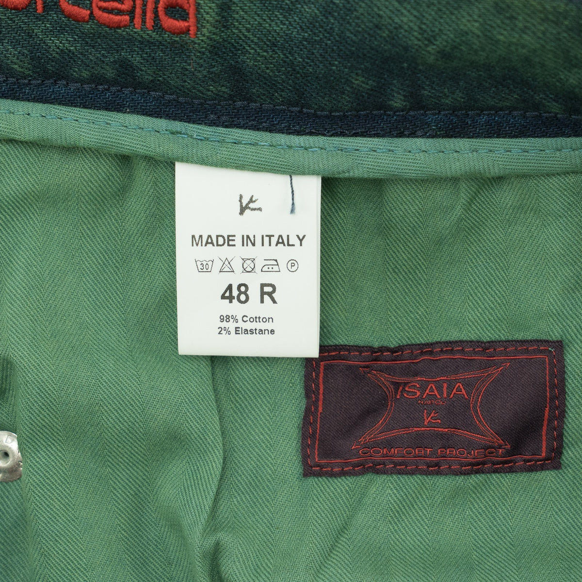 795$ ISAIA NAPOLI "Forcella" Green Denim Jeans Pant Cotton Wide Fit 32 US /48 EU