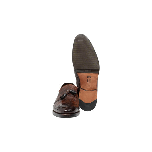 2200$ RUBINACCI London House Brown Ostrich Leather Loafers Goodyear 6 UK 7 US