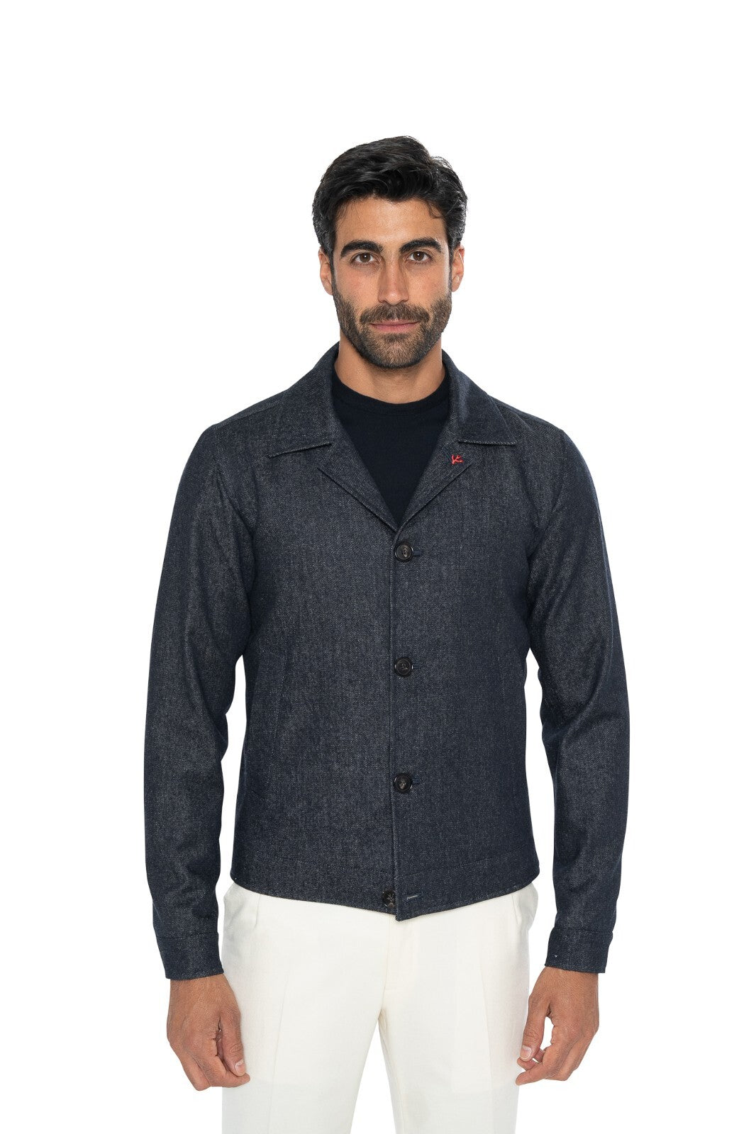 $4200 ISAIA NAPOLI Blue Jacket Shirt 100% Cashmere & Leather Details 38 US 48 EU
