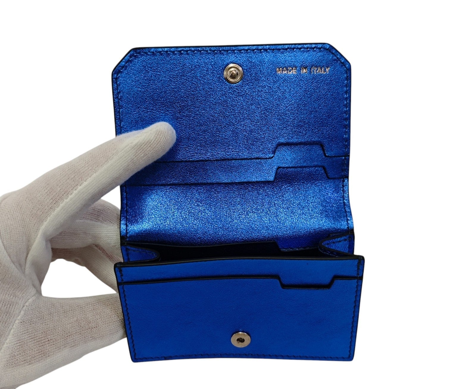260$ PINEIDER FIRENZE 1774 Leather Folded Card Holder Laminated Blue