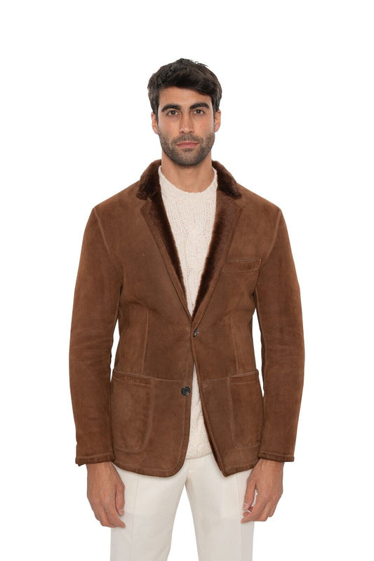 7.5K ISAIA NAPOLI Brown Jacket Coat 100% Suede Lambskin / Fur 36 US / 46 EU