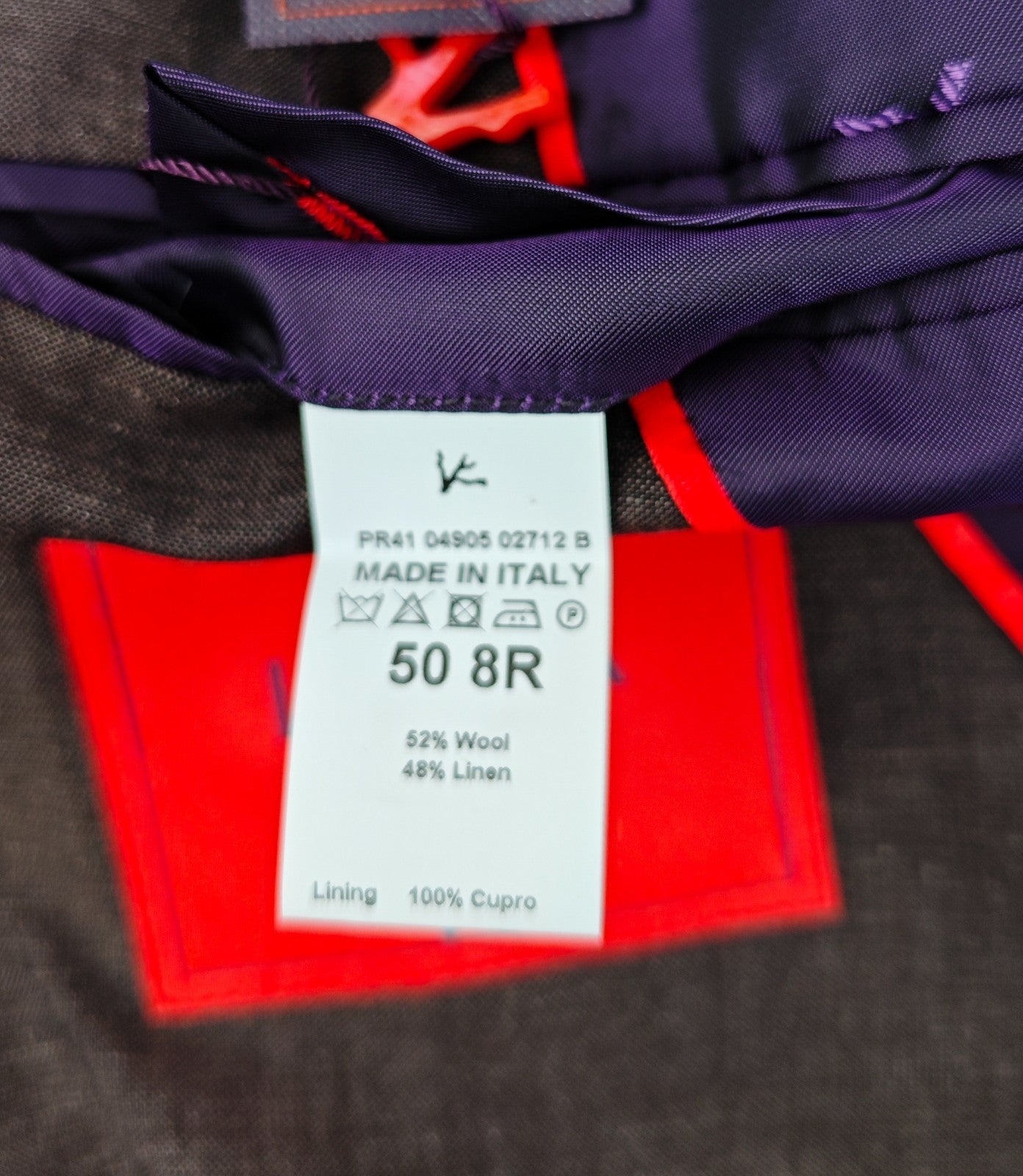 $4800 ISAIA NAPOLI Brown Magenta Hand-Sewn Suit Wool & Linen 40 US / 50 EU 8R