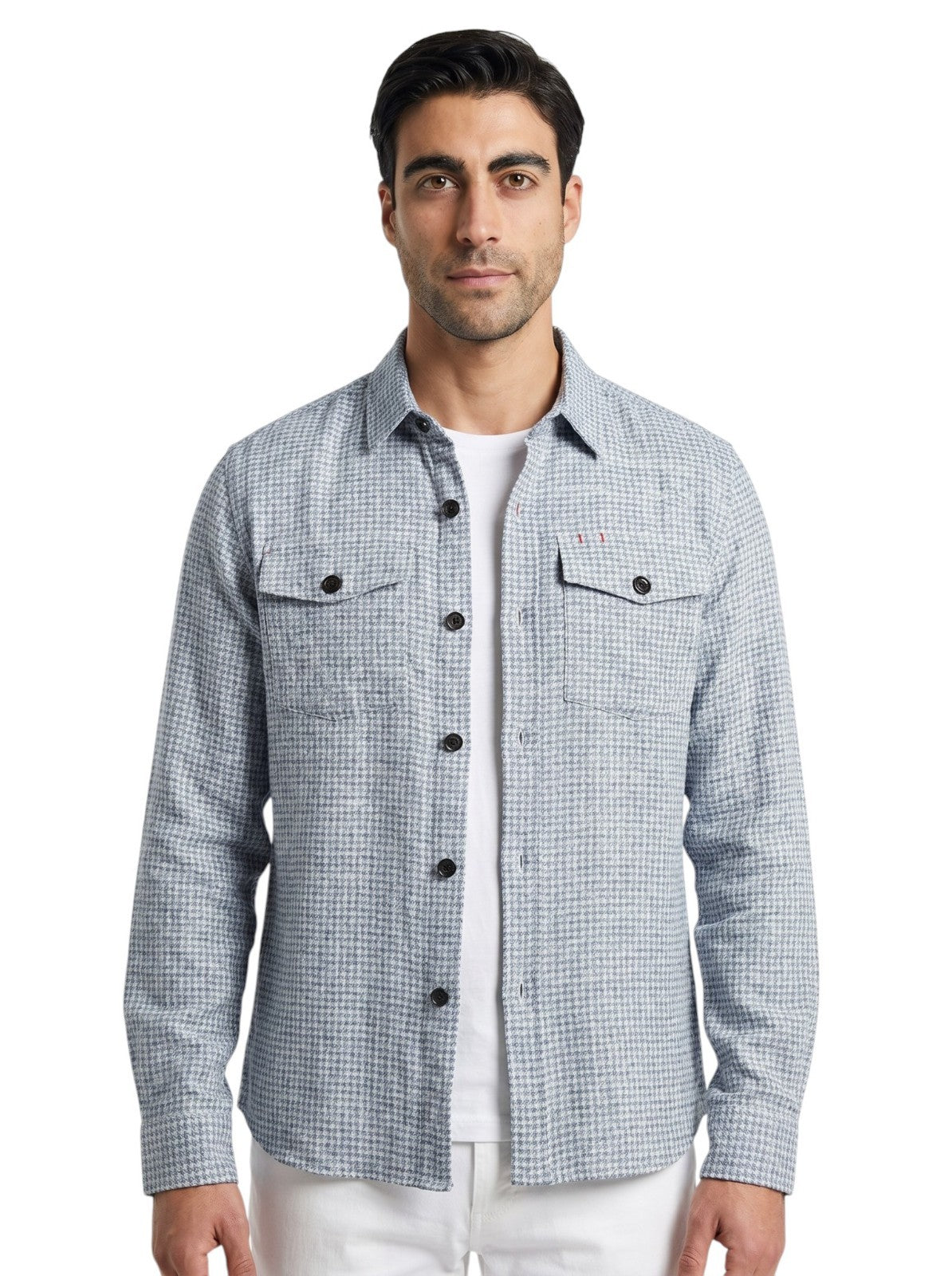 $1650 ISAIA Light Blue Hand-Sewn Overshirt Jacket Linen - Silk - Cotton Size L