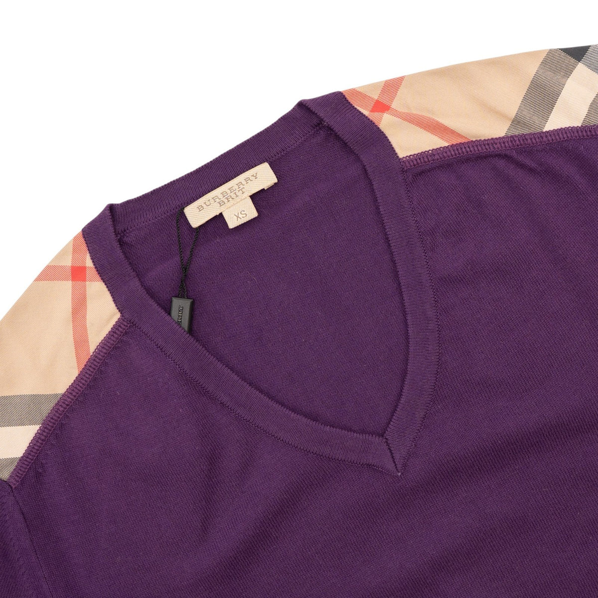 600$ BURBERRY Magenta Purple Sweater V-Neck 100% Cotton