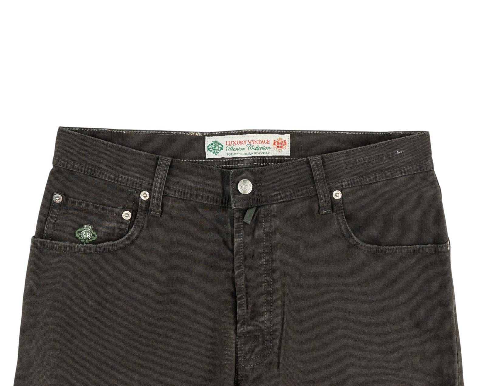 415$ LUIGI BORRELLI NAPOLI Dark Brown Denim Jeans Pant Cotton 33 US / 49EU