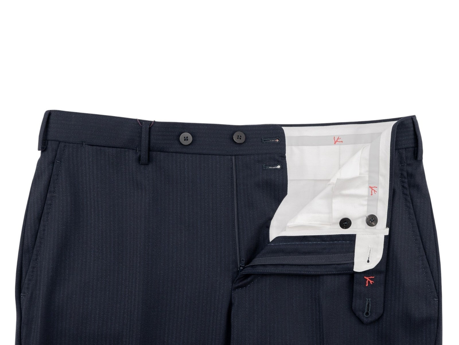 1550$ ISAIA Hand-Sewn Tapered Dress Pant Fine Wool Blue Pinstripe 36 US / 52 EU