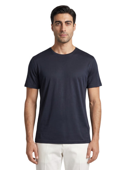980$ ISAIA NAPOLI Blue Midnight T-Shirt Short Sleeve Jersey 100% Silk Size XXL
