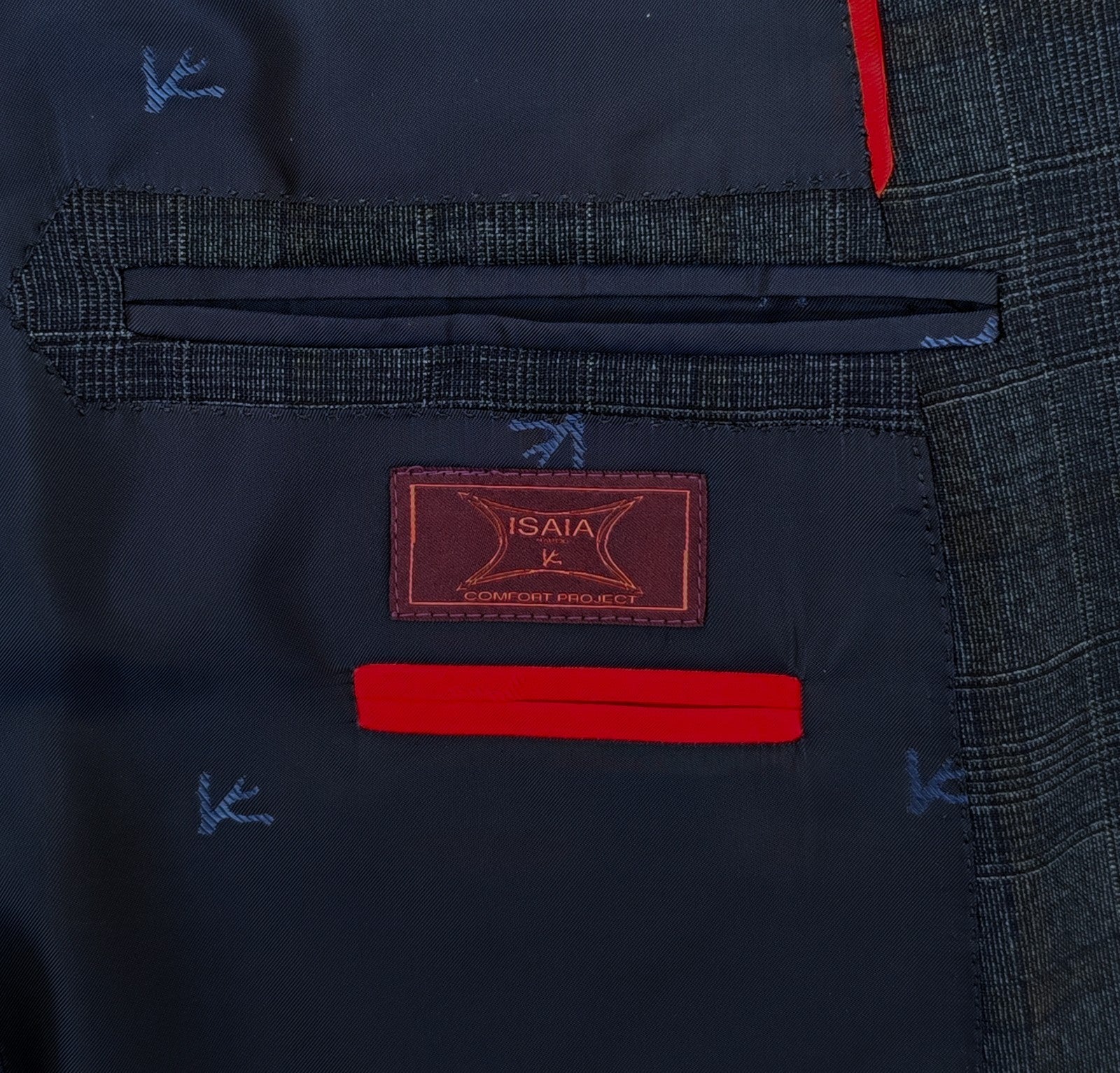 $6800 ISAIA "Sanita" Blue Navy Hand-Sewn Suit Wool Glen Plaid 42 US / 52 EU  8R