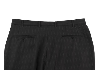 $6600 ISAIA "Gregorio" Black Hand-Sewn Suit Fine Wool Striped 46 US / 56 EU 8R
