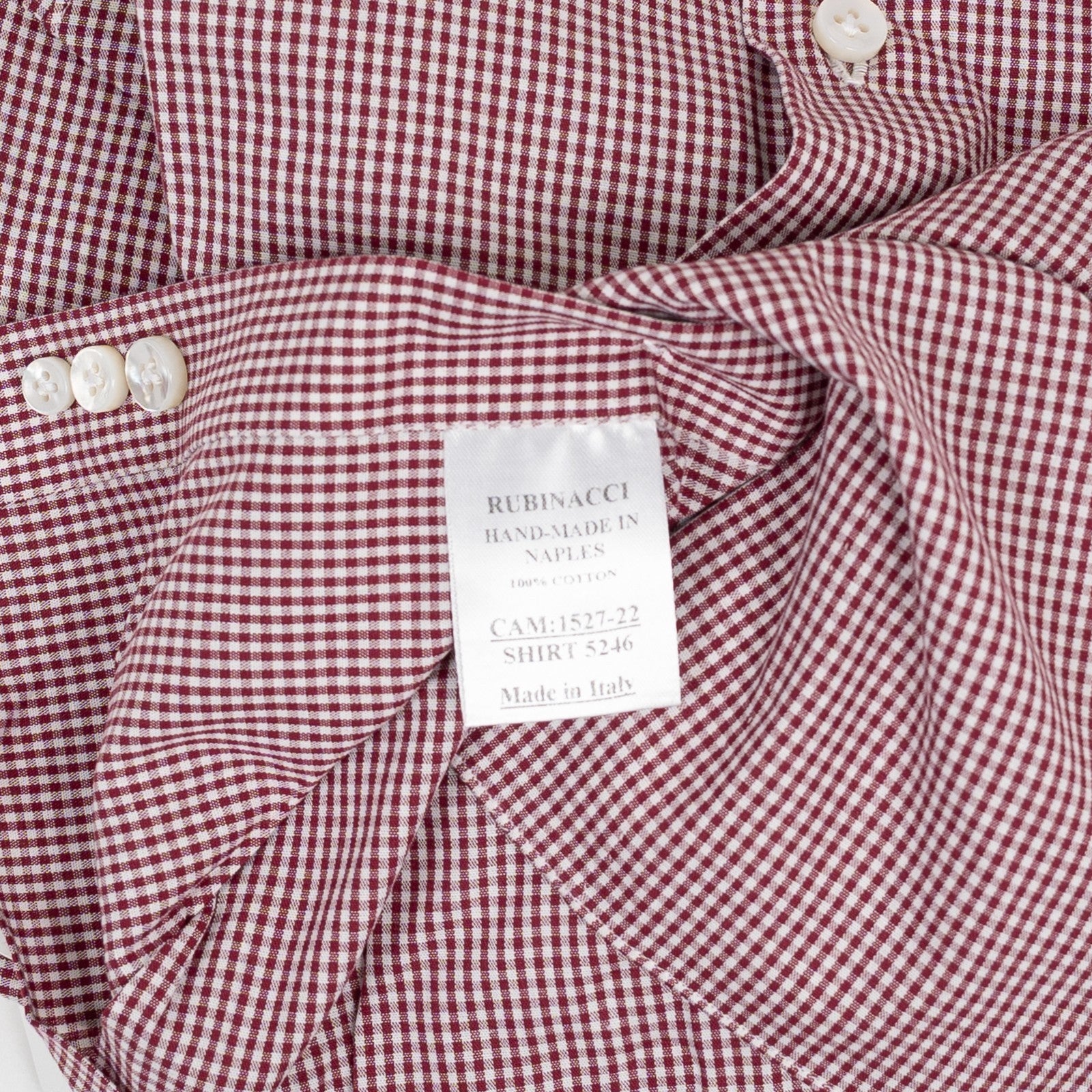 670$ RUBINACCI NAPOLI Wall Street White / Burgundy Hand-Sewn Point Shirt Cotton