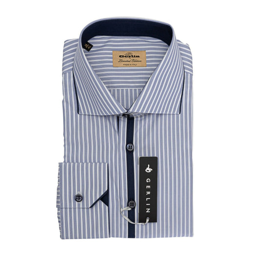 LUXURY 690$ GERLIN Shirt Striped Blue ALUMO SUPRALUXE Cotton 16-41  BIJAN