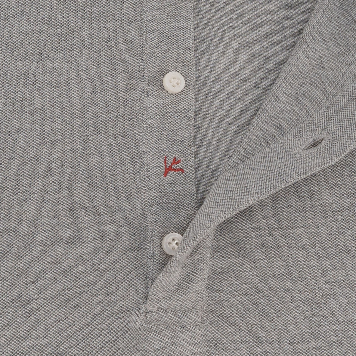 600$ ISAIA NAPOLI Gray Handmade Polo Long Sleeve Cotton Jersey Size L