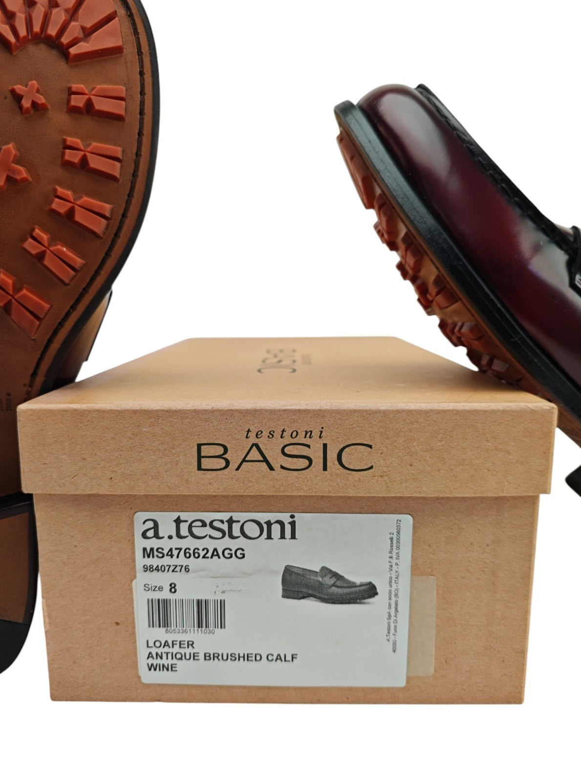 1200$ TESTONI Loafer Shoes Antique Brushed Calf Wine 8 UK / 9 US / 42 IT
