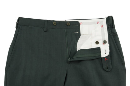 $7155 ISAIA "Sanita" Dark Green Suit Hand-Sewn Fine Wool & Silk Herringbone