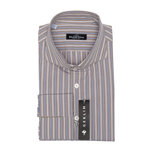 690$ LUXURY GERLIN Shirt "CAPRI" Striped Beige Cotton 16 - 41 - 1M BIJAN