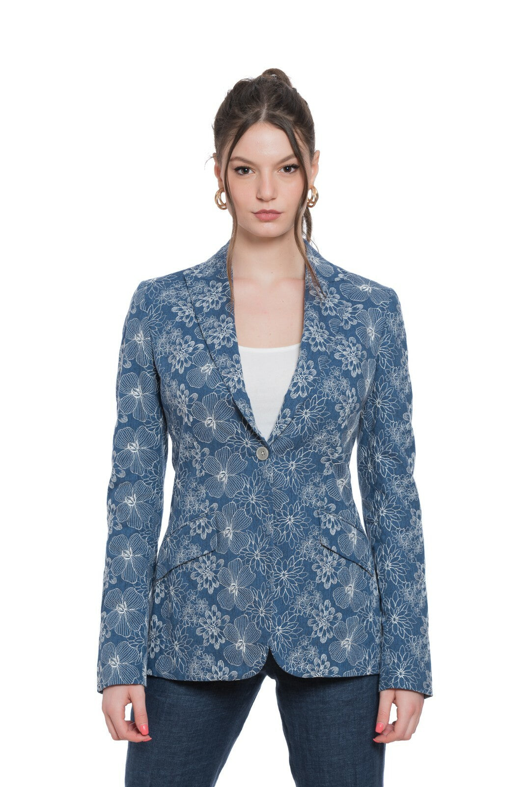 $2490 BELVEST Blue Floral Woman Jacket Blazer Work of Art 42 IT / 6 US / 38 FR