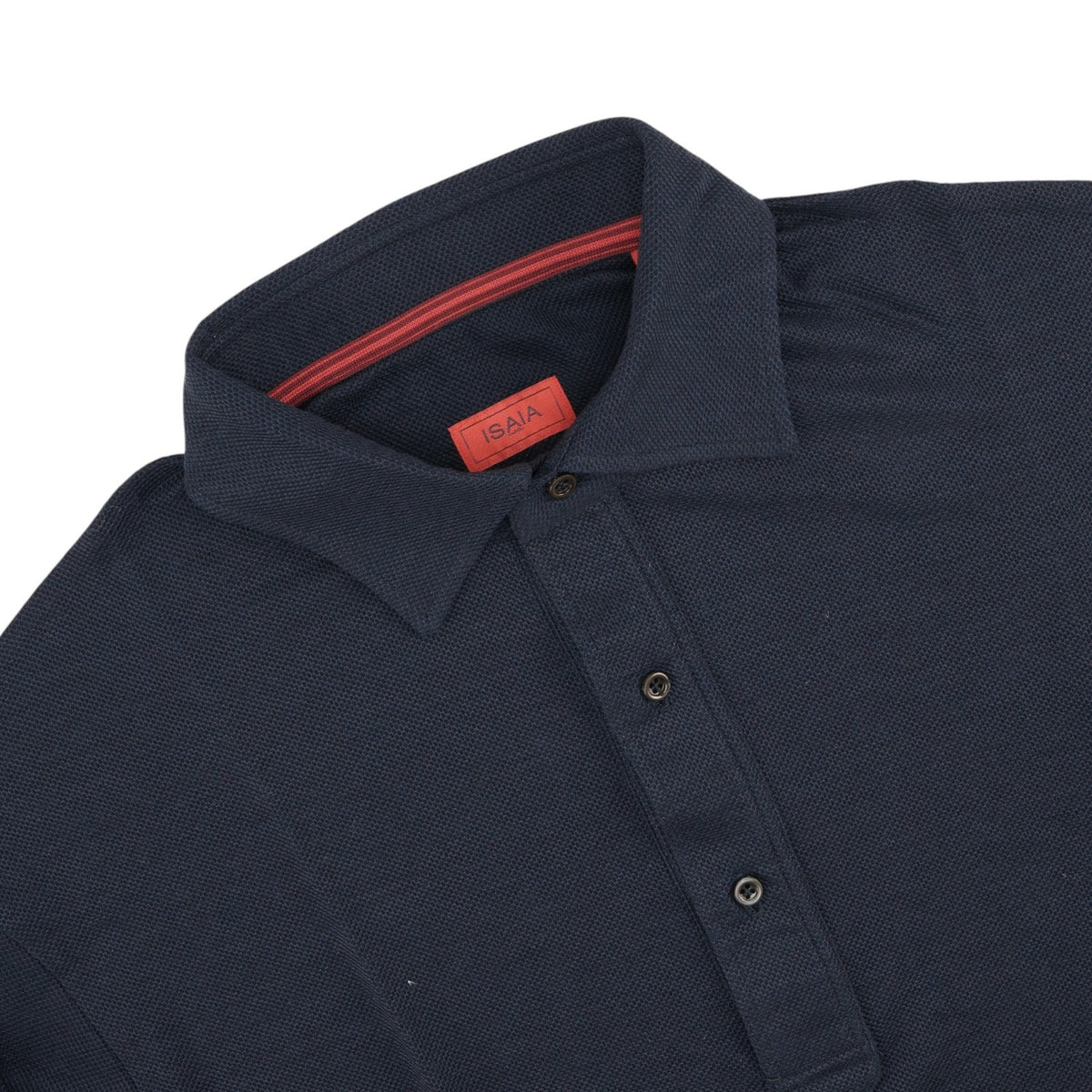 1200$ ISAIA NAPOLI Midnight Blue Polo Long Sleeve 100% Wool - Made in italy
