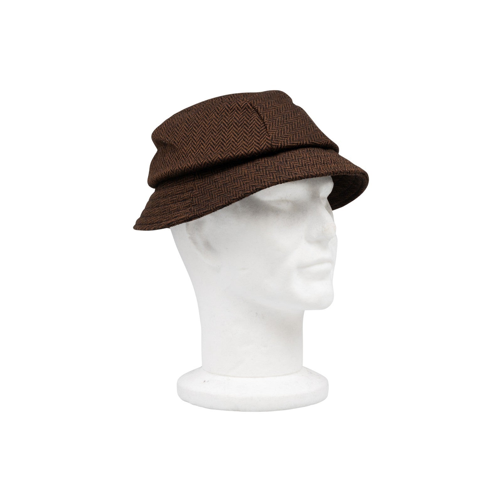 250$ RUBINACCI NAPOLI Made in England Brown Wool Tweed Herringbone Bucket Hat