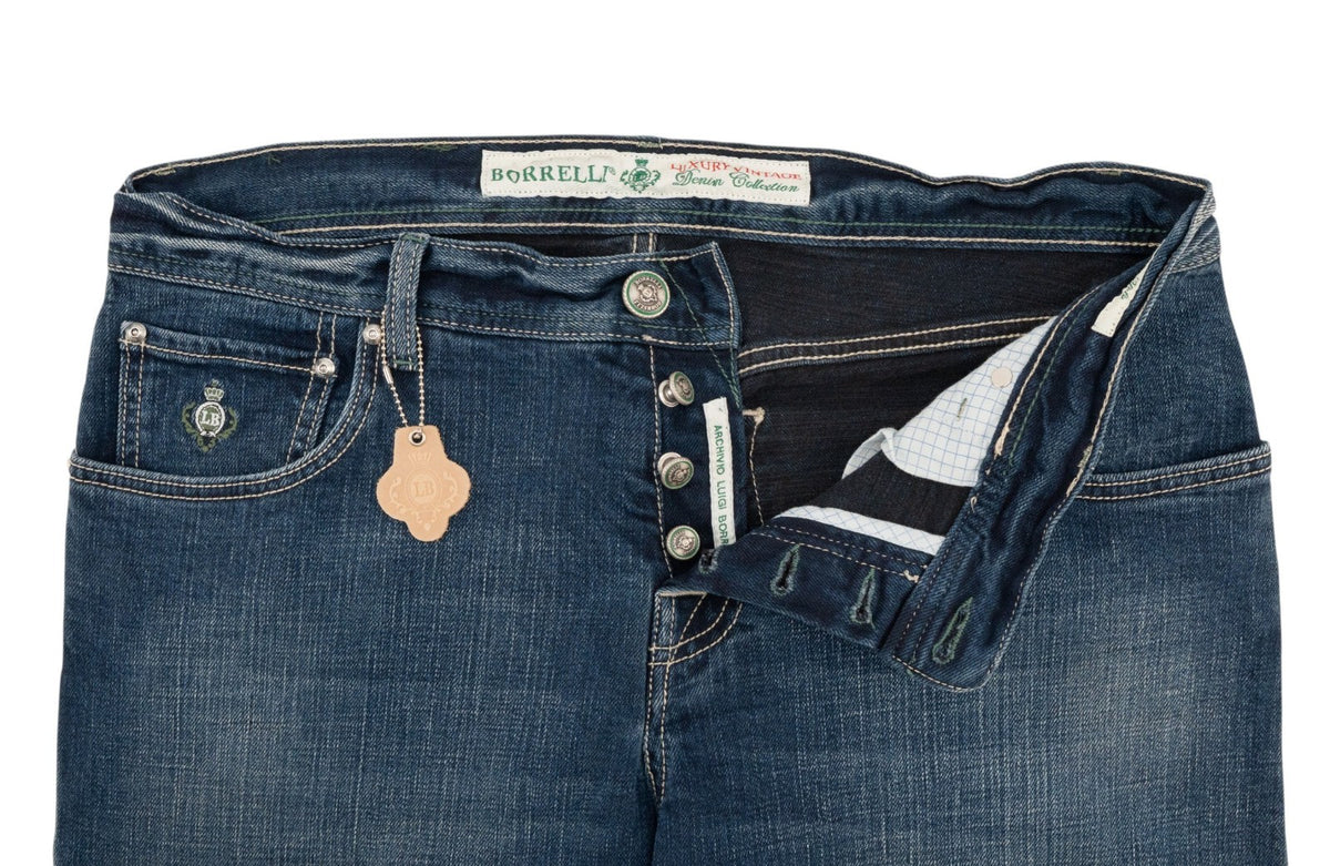 415$ LUIGI BORRELLI NAPOLI Washed Blue Denim Jeans Cotton 36 US / 52 EU