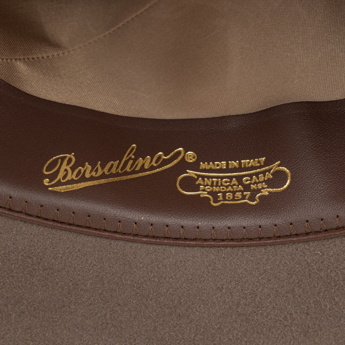 $475 BORSALINO Fedora Hat Taupe Alessandria Felt + Leather - Handmade in Italy