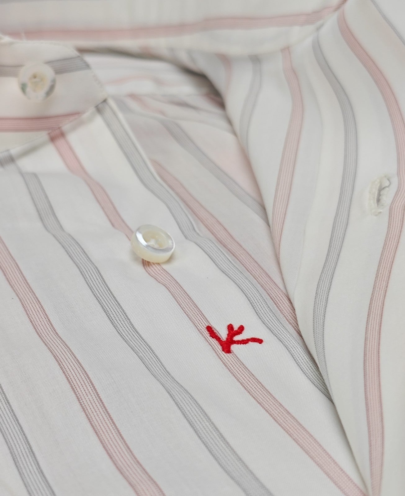 730$ ISAIA NAPOLI "Mix" Dress Shirt White - Pink Striped Fine Cotton 15.5 - 39