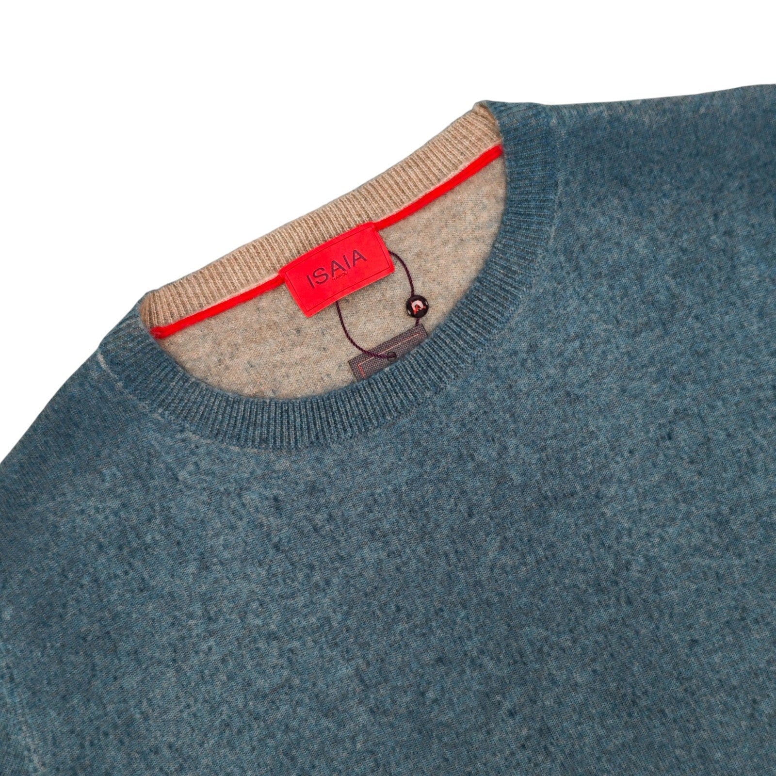 2200$ ISAIA NAPOLI Blue Crewneck Sweater Ultra Soft Cashmere - Silk