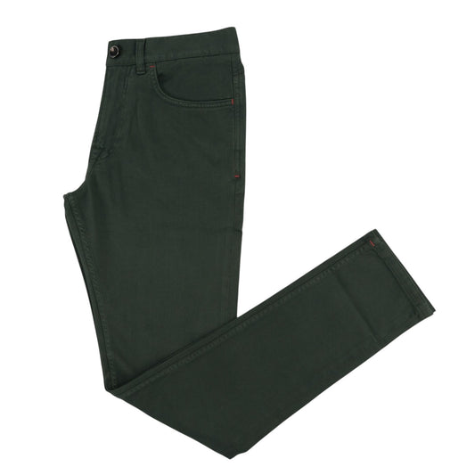 725$ ISAIA NAPOLI Forest Green 5 Pocket Denim Jeans Cotton Slim Fit 30 US /46 EU