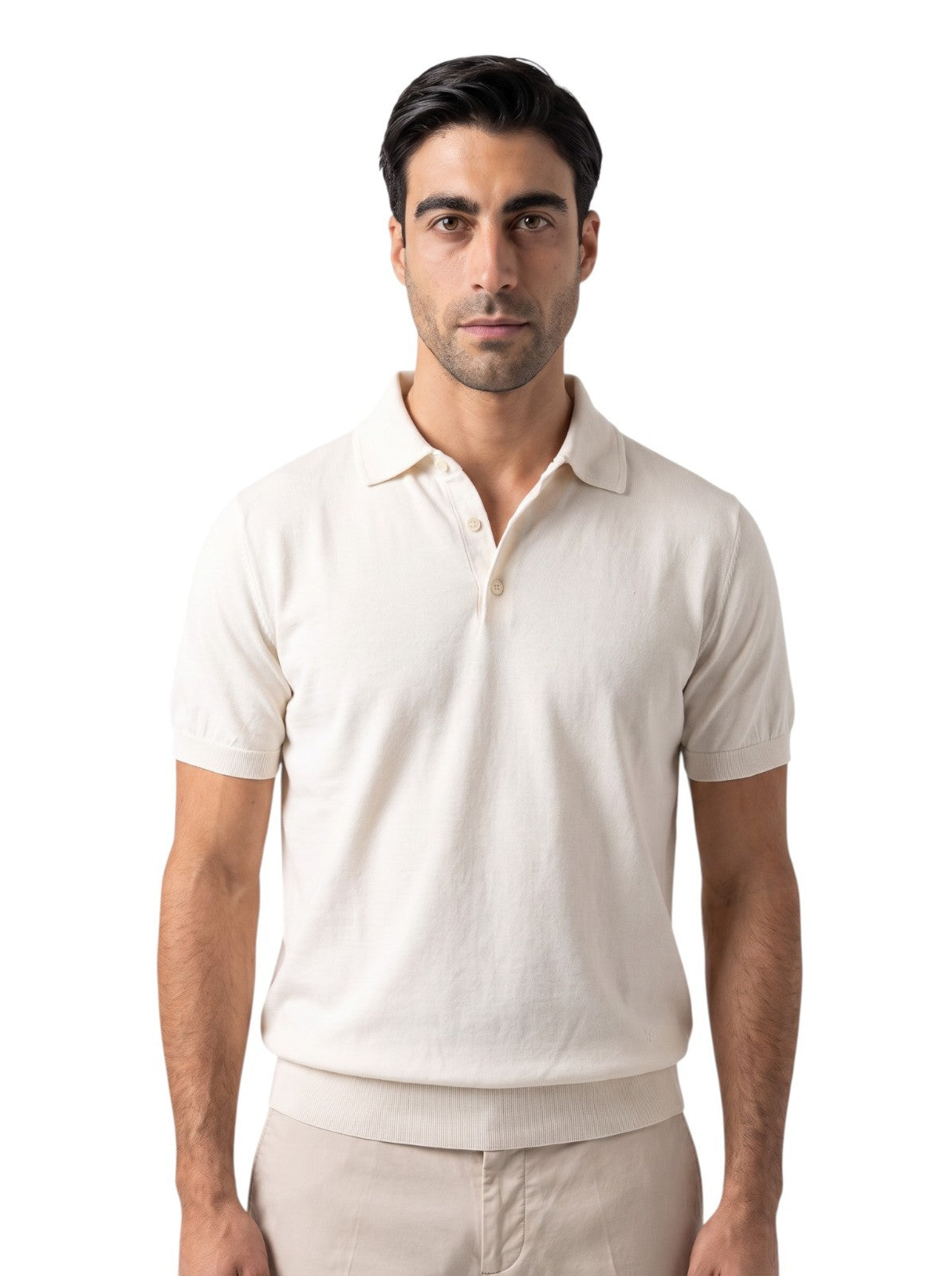 950$ ISAIA NAPOLI White Polo Sweater Short Sleeve Cotton Knit Size M Slim Fit