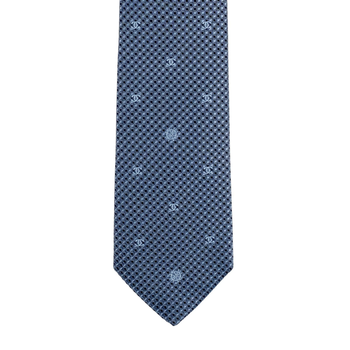 $300 CHANEL PARIS Light Blue Geometric Tie 100% Silk - Made in Italy