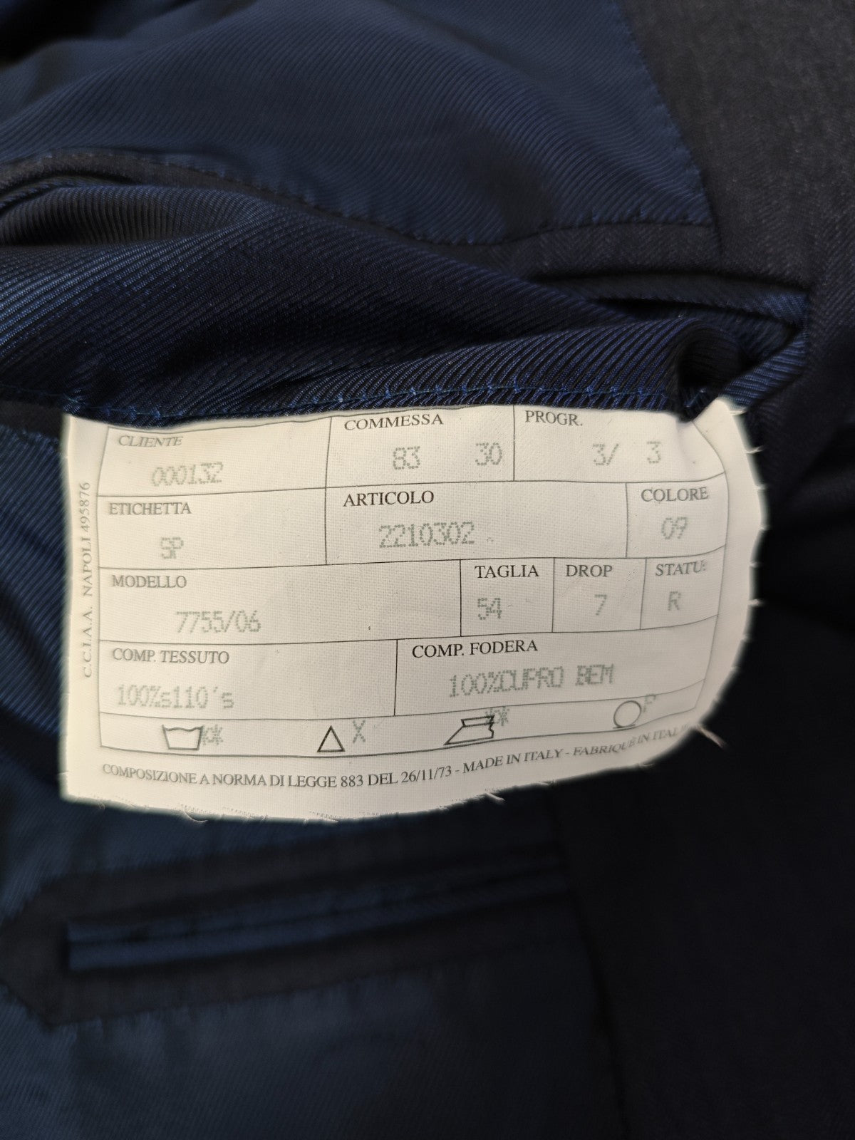 $2500 SARTORIA PARTENOPEA NAPOLI Herringbone Blue Suit Wool 110's 44 US / 54 EU