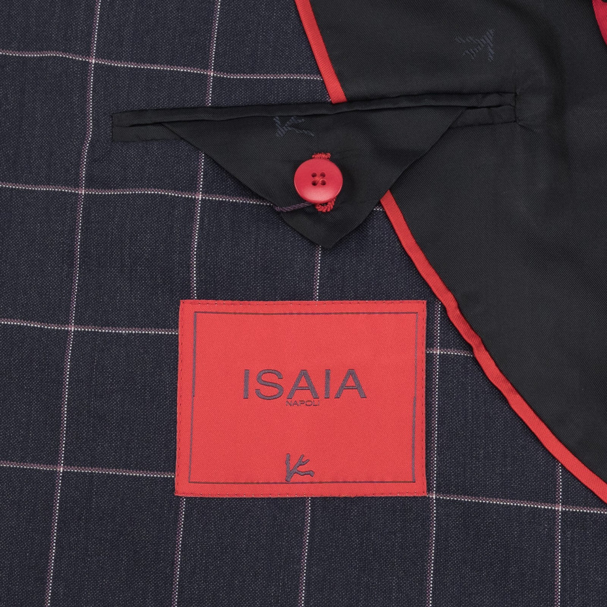 $6600 ISAIA "Capri" Suit Dark Blue - Pink Wool Windowpane 44 US / 54 EU 8R