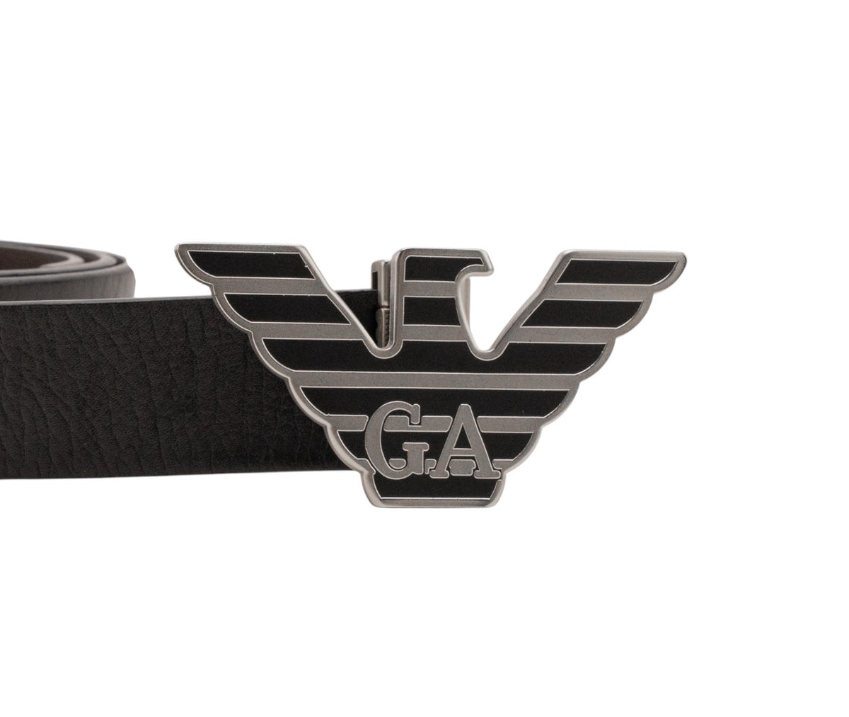 $520 GIORGIO ARMANI Belt Eagle GA Buckle Black Brown Leather Reversible Size 90