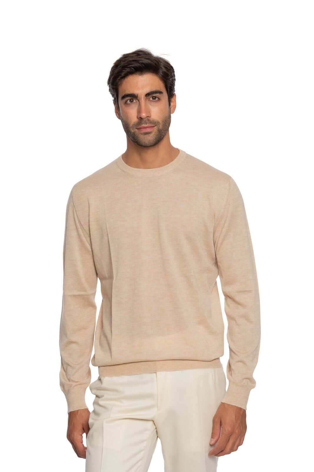 $2000 FEDELI CASHMERE Beige Crewneck Sweater 90% CASHMERE 10% VICUNA Ultra Rare