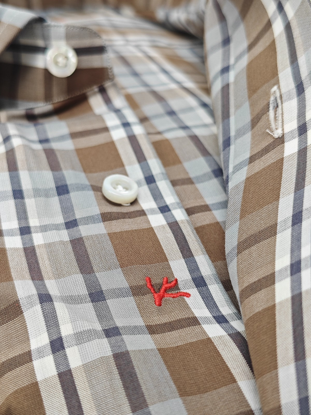 730$ ISAIA "Milano" Dress Shirt Brown Checks Hand-Sewn Fine Cotton 16.5 - 42