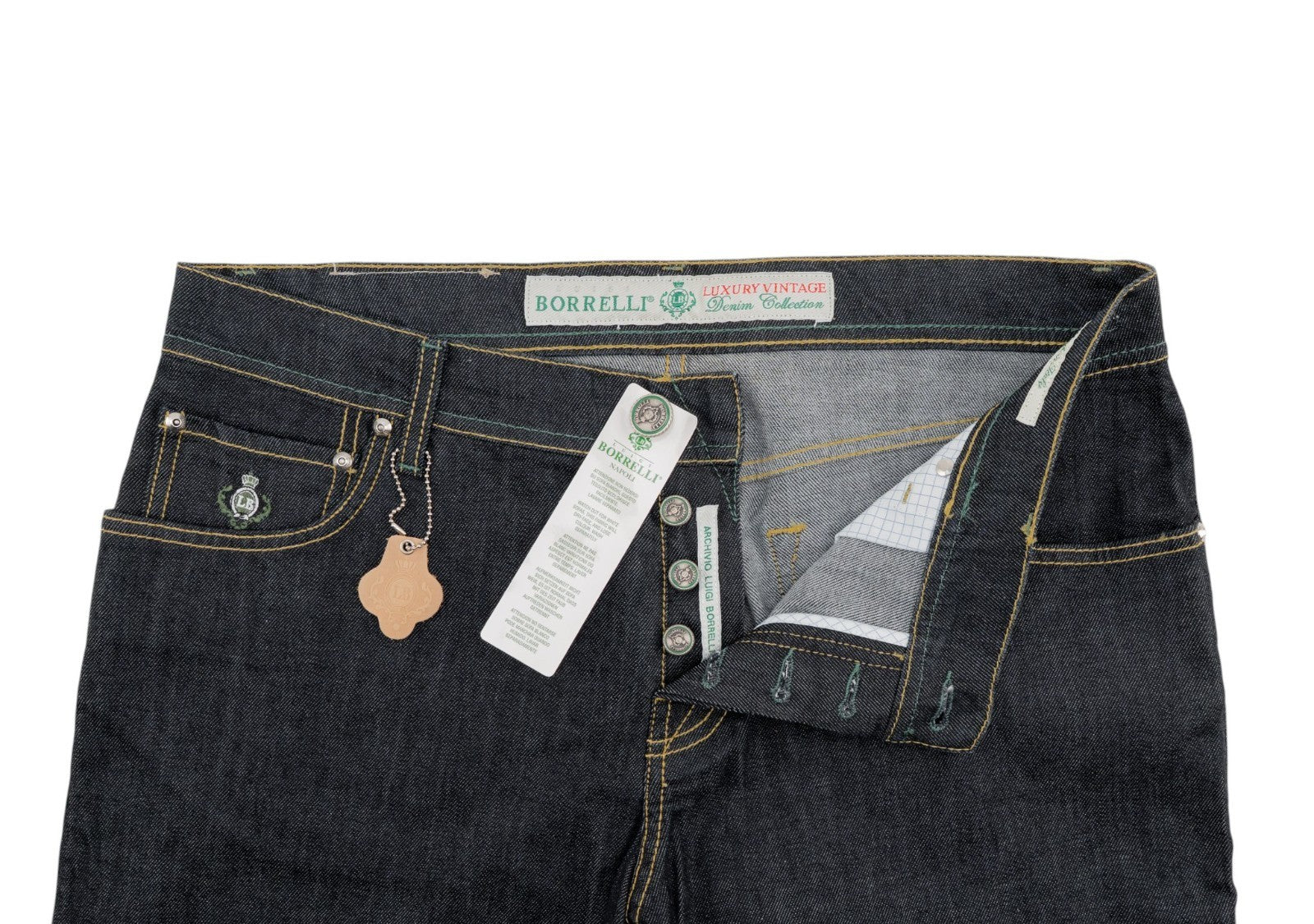 415$ LUIGI BORRELLI NAPOLI Blue Denim Jeans Pant Raw Cotton 37 US / 53 EU