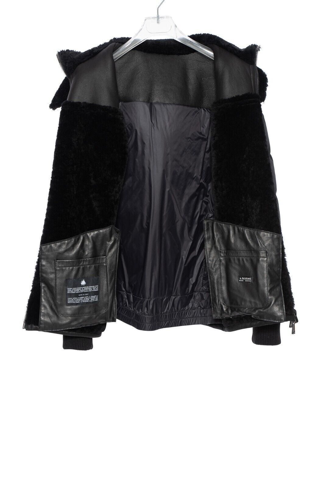 $3885 HETTABRETZ for TESTONI Black Jacket Coat Puffer Goose Down + Shearling