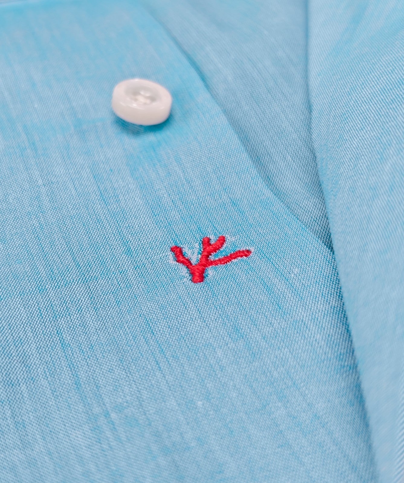 750$ ISAIA "Mix" Dress Shirt Sky Blue Solid Lightwheight Cotton 17.5  -44
