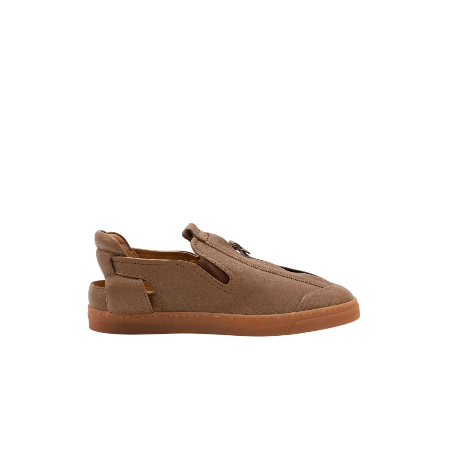 1450$ GIORGIO ARMANI Runway Sandal Zip Shoes With Cut-Outs Light Brown Leather