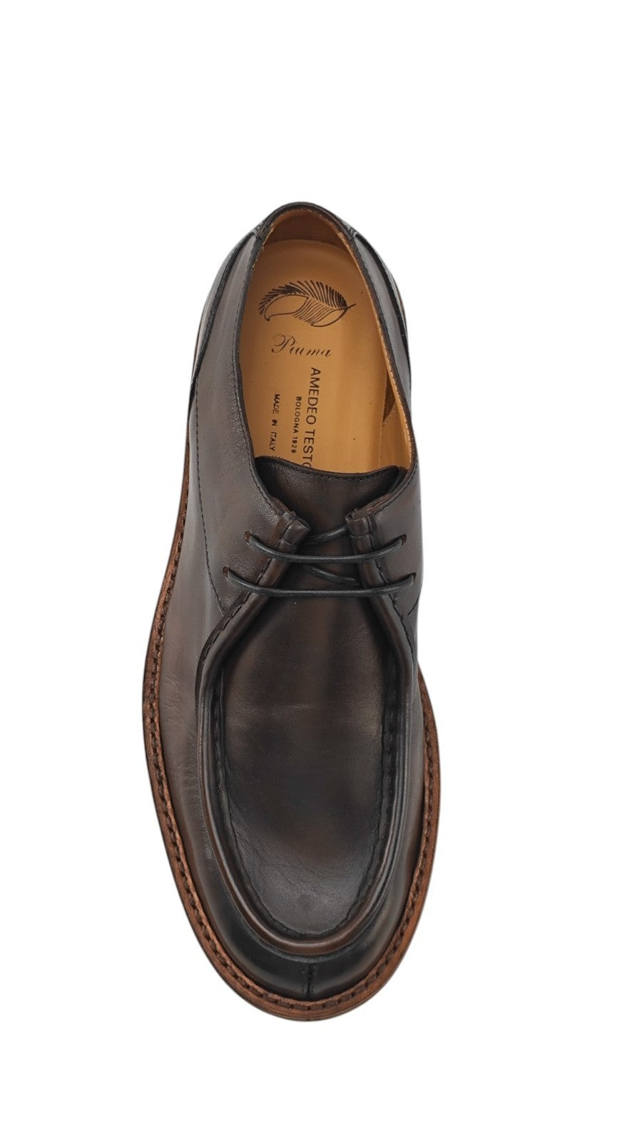 1100$ TESTONI "Piuma" Derby Moc-Toe Shoes Brown Calf 8 UK / 9 US / 42 IT
