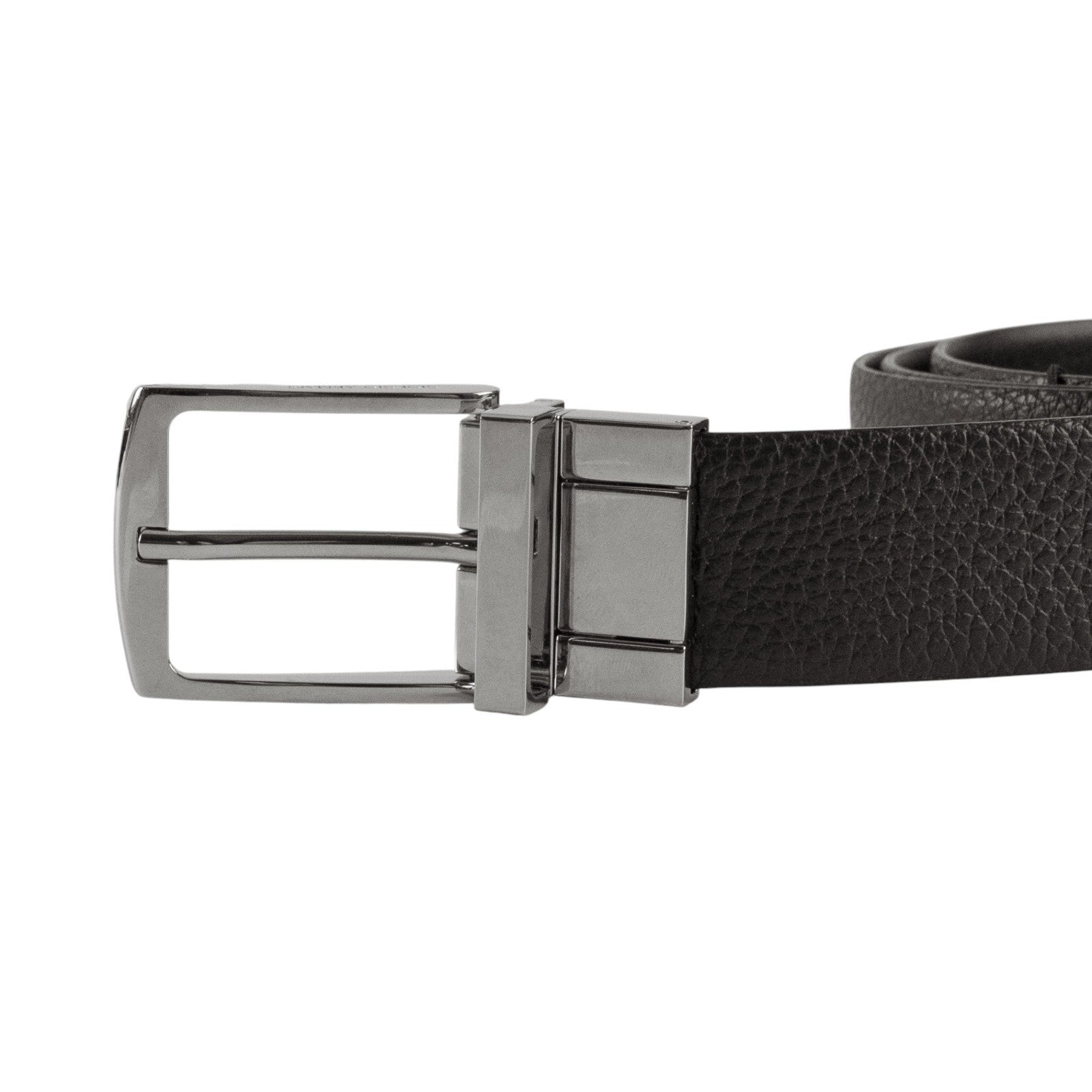 405$ GIORGIO ARMANI Belt Brown Black Grained Leather Engraved Buckle Size 110
