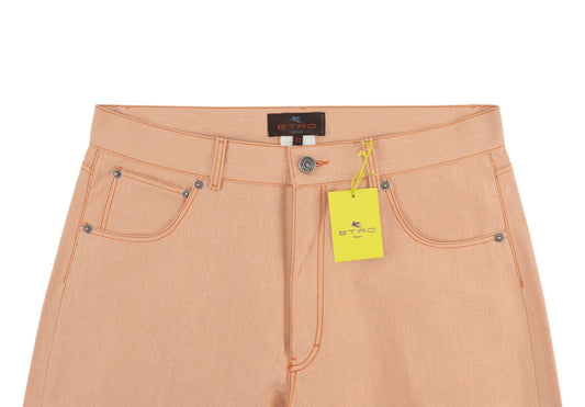 850$ ETRO MILANO Salmon Pink Cotton Denim Regular Wide Leg - Made in Italy