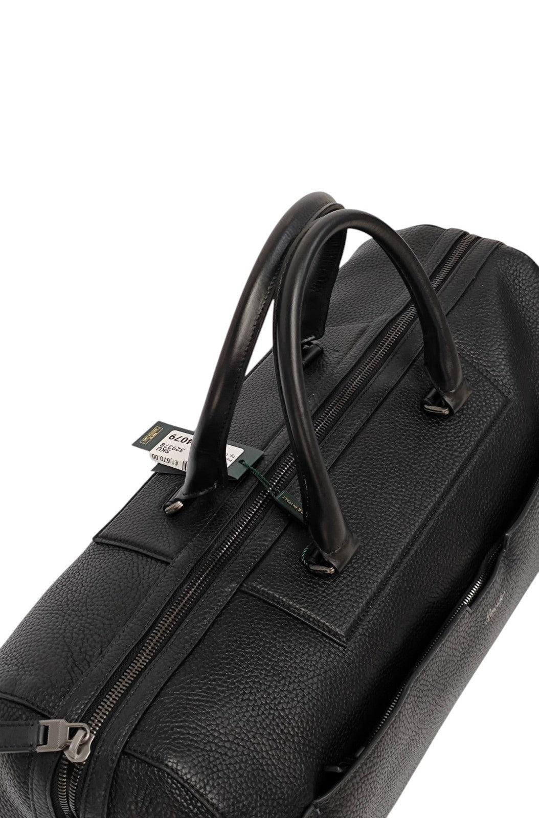 1950$ PINEIDER FIRENZE "Bottolato" Grain Calf Shoulder Travel Duffle Bag Black